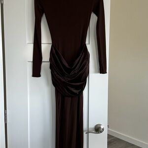 Chic Long Sleeve Brown Dress